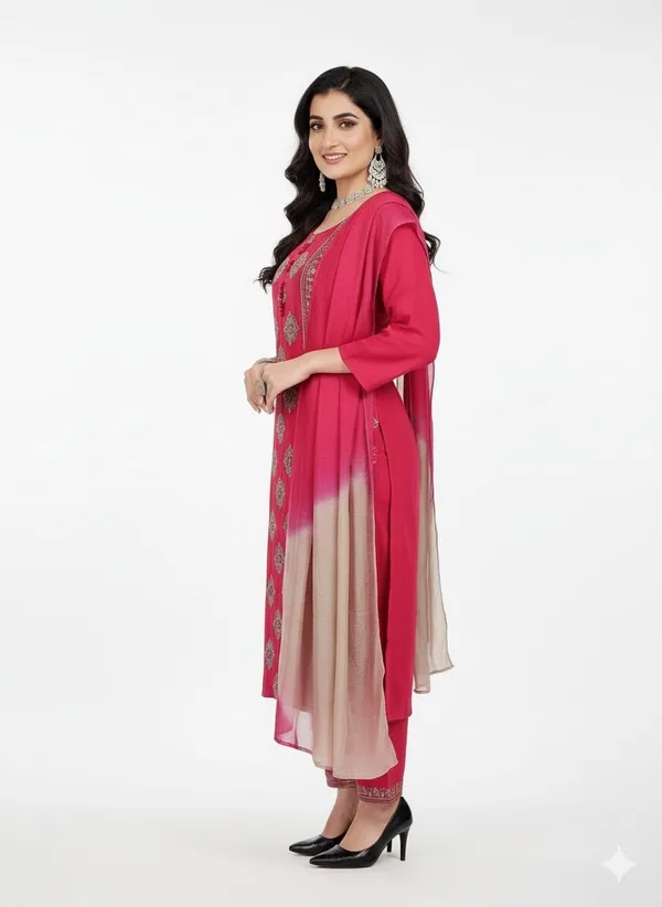 Red_Rayon_Cotton_Mix_3_Piece_Kurta_Pant_For_Women