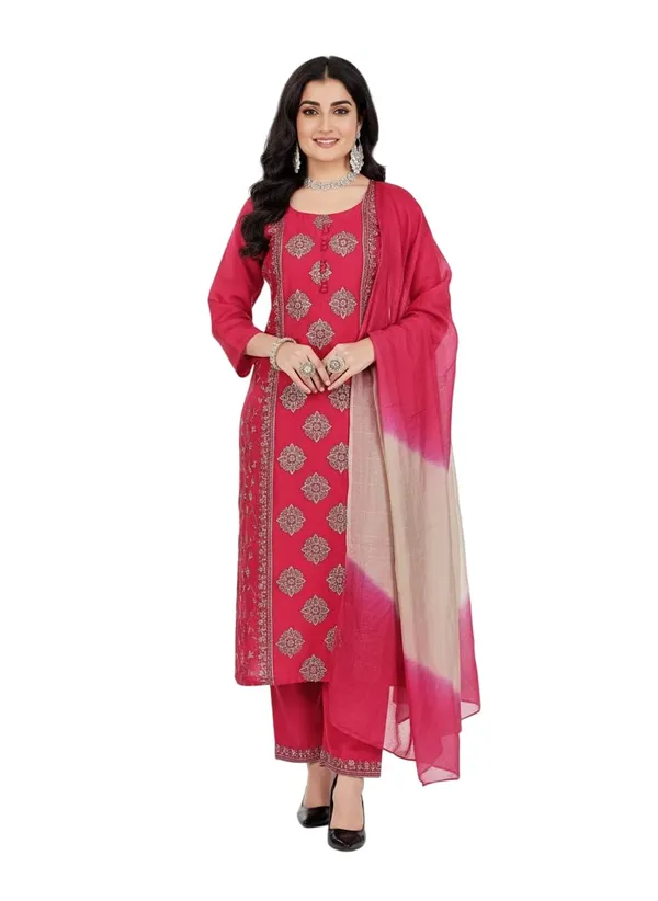 Red_Rayon_Cotton_Mix_3_Piece_Kurta_Pant_For_Women