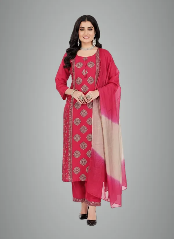 Red_Rayon_Cotton_Mix_3_Piece_Kurta_Pant_For_Women