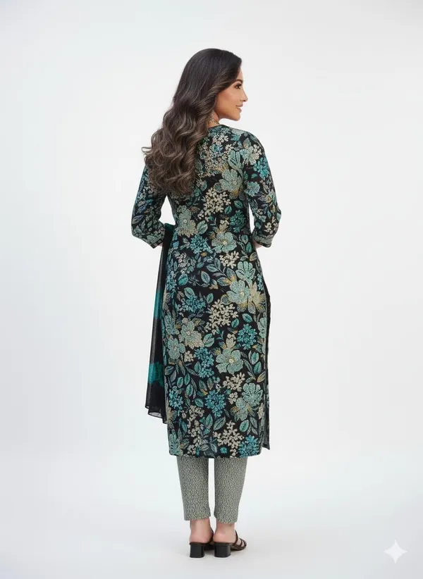 Dark_Green_Coton_Kurta_Pant_Set_For_Women