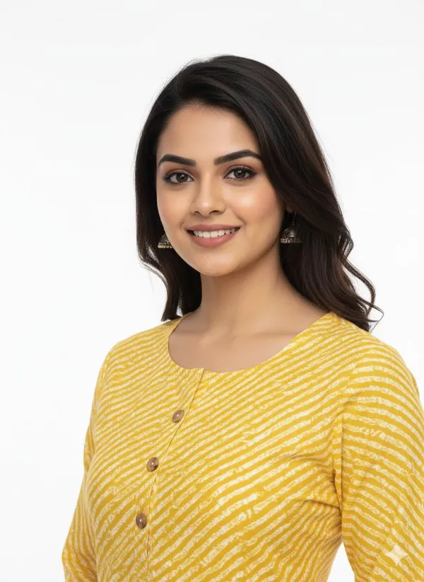 Yellow_Cotton_Single_Kurti_For_Women