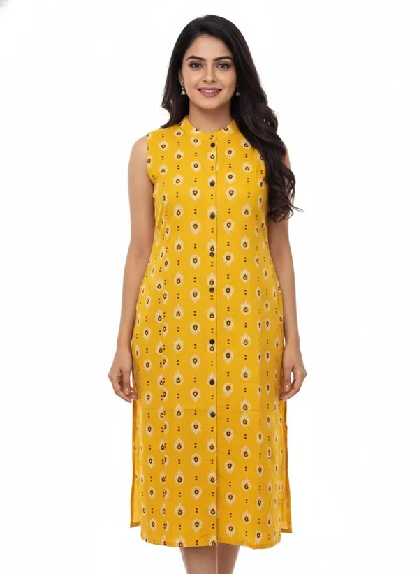 Yellow_Cotton_Single_Kurti_For_Women