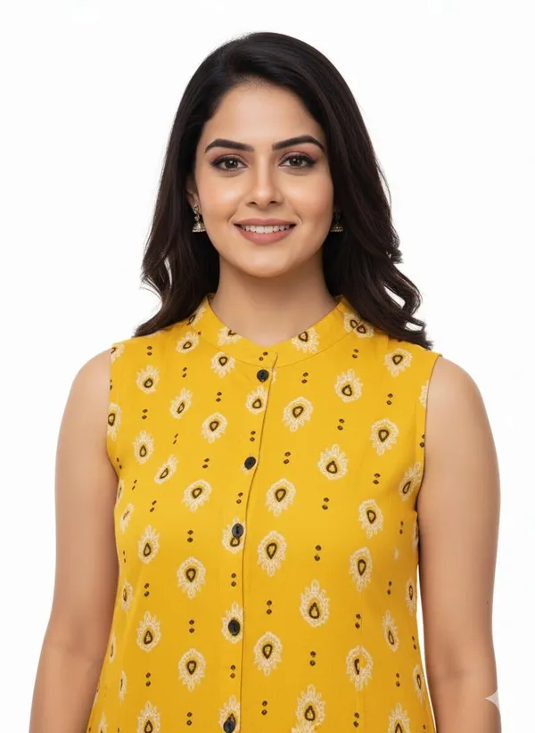 Yellow_Cotton_Single_Kurti_For_Women