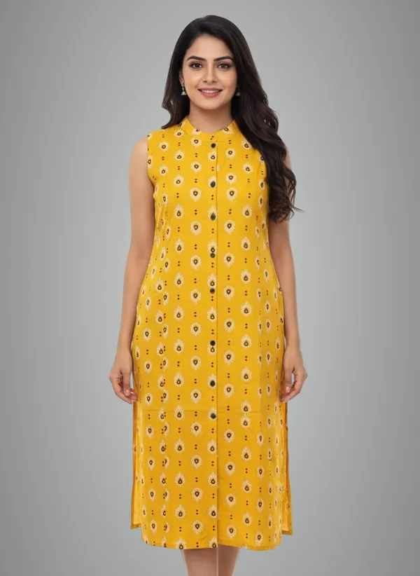 Yellow_Cotton_Single_Kurti_For_Women
