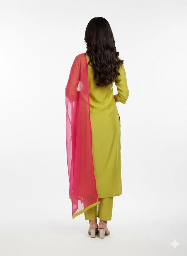 Parrot_Green_Rayon_Cotton_Mix_3_Piece_Roman_Silk_Kurta_Pant_Dupatta_Set_For_Women