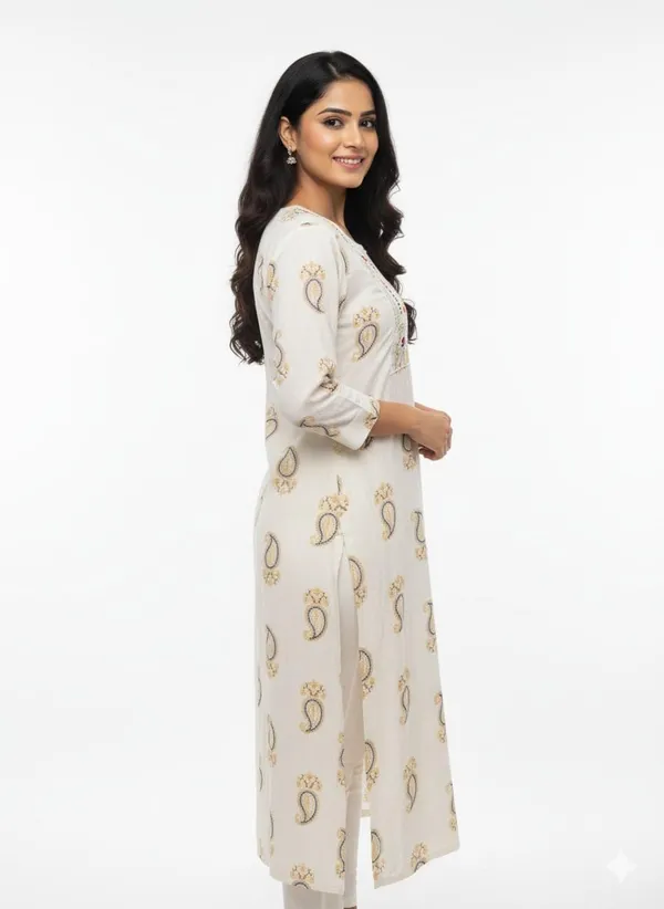 White_Blue_Cotton_Single_Kurti_For_Women