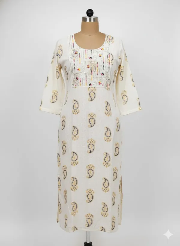 White_Blue_Cotton_Single_Kurti_For_Women