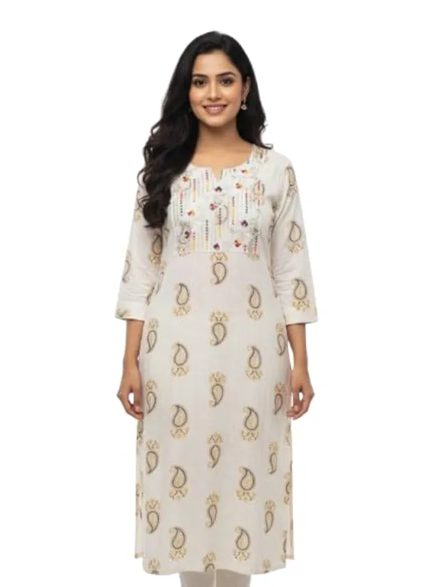 White_Blue_Cotton_Single_Kurti_For_Women