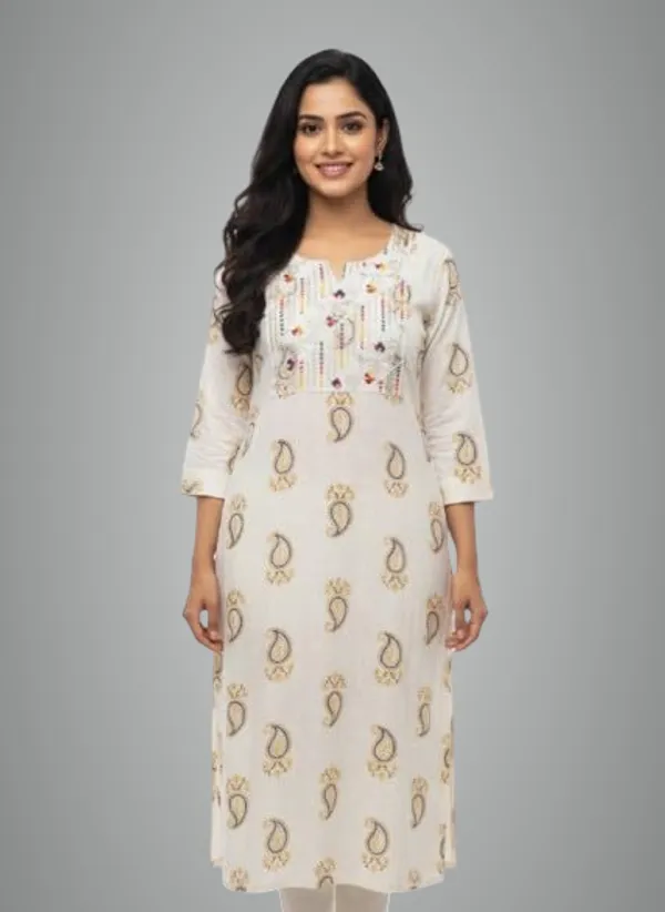 White_Blue_Cotton_Single_Kurti_For_Women