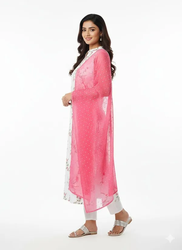 White_Pink_Cotton_Kurta_Pant_Dupatta_Set,_For_Women