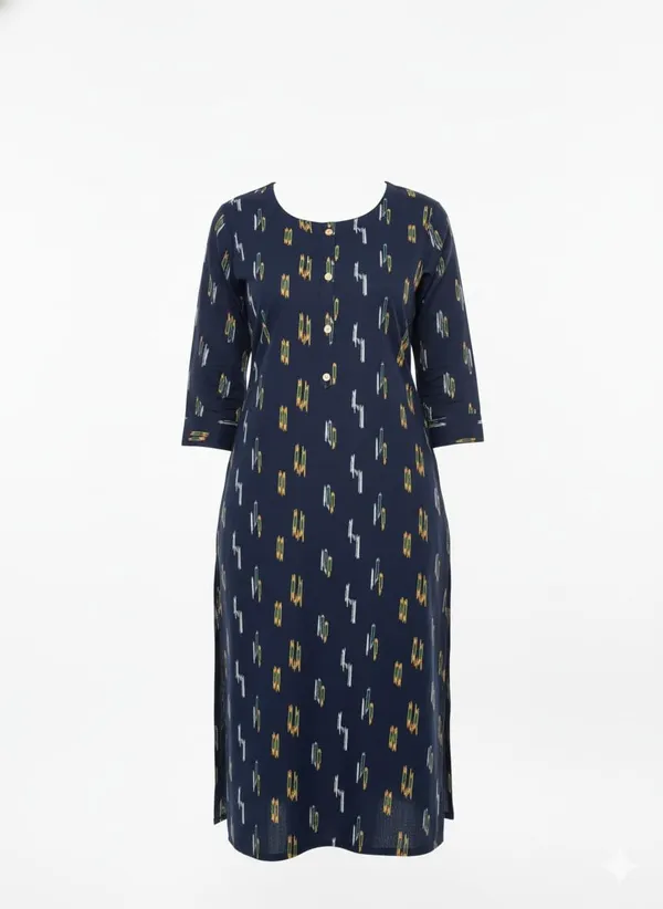 Navy_Blue_Cotton_Single_Kurti_For_Women