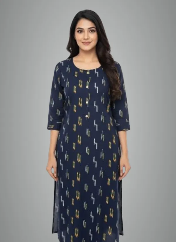 Navy_Blue_Cotton_Single_Kurti_For_Women