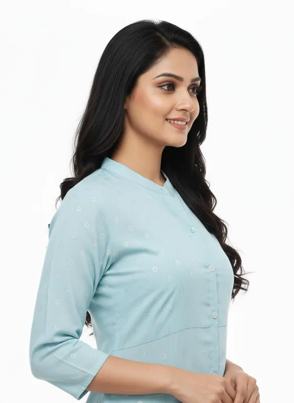 Sky_Blue_Cotton_Single_Kurti_For_Women