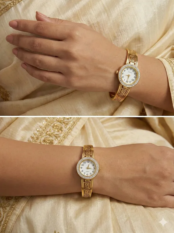 Anti-Tarnish_Gold-Plated_Engraved_Greek_Design_Women_Bracelet_Watch