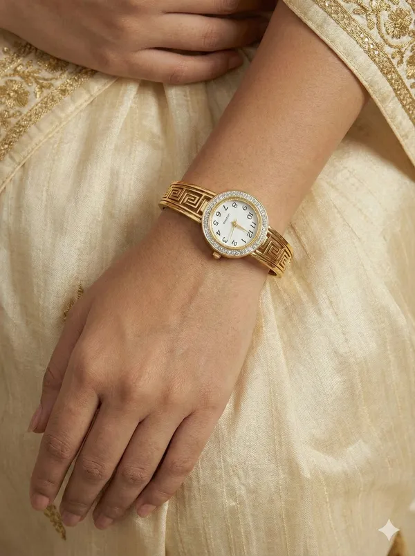 Anti-Tarnish_Gold-Plated_Engraved_Greek_Design_Women_Bracelet_Watch