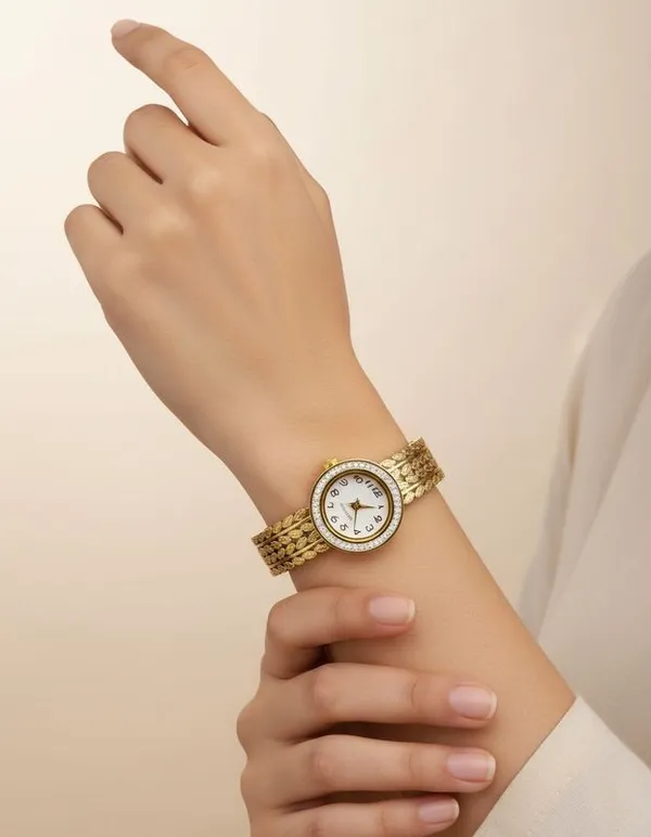 Anti-Tarnish_Gold-Plated_Leaf_Texture_Women_Bracelet_Watch