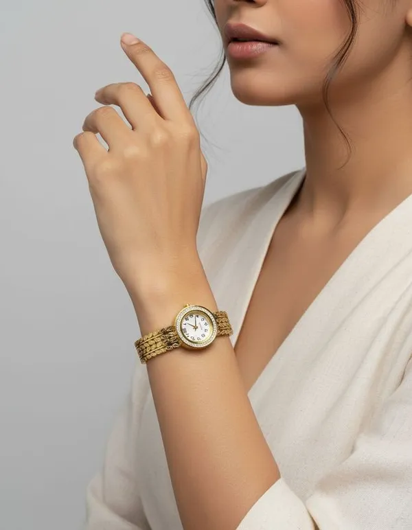 Anti-Tarnish_Gold-Plated_Leaf_Texture_Women_Bracelet_Watch