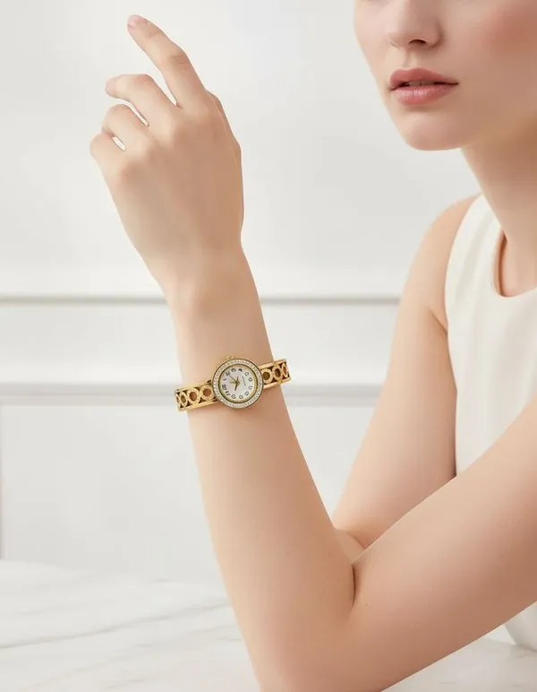 Anti-Tarnish_Gold-Plated_Circle_Cutwork_Women_Bracelet_Watch