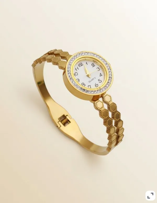 Anti-Tarnish_Gold-Plated_Hexagon_Texture_Women_Bracelet_Watch