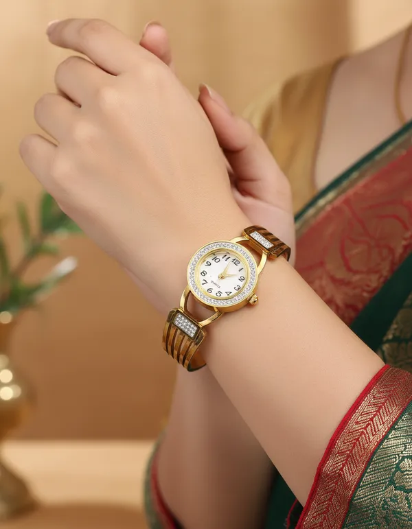 Anti-Tarnish_Gold-Plated_Crystal_Panel_Women_Bracelet_Watch