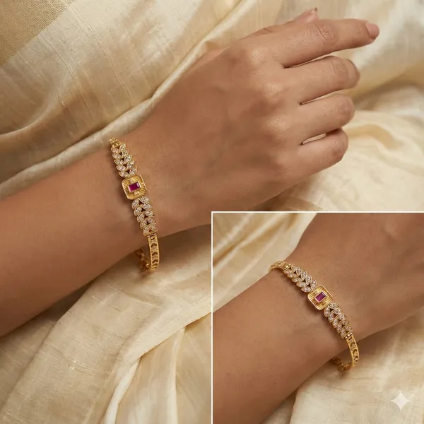 Gold-Plated_Ruby_CZ_Leaf_Motif_Bracelet_for_Women