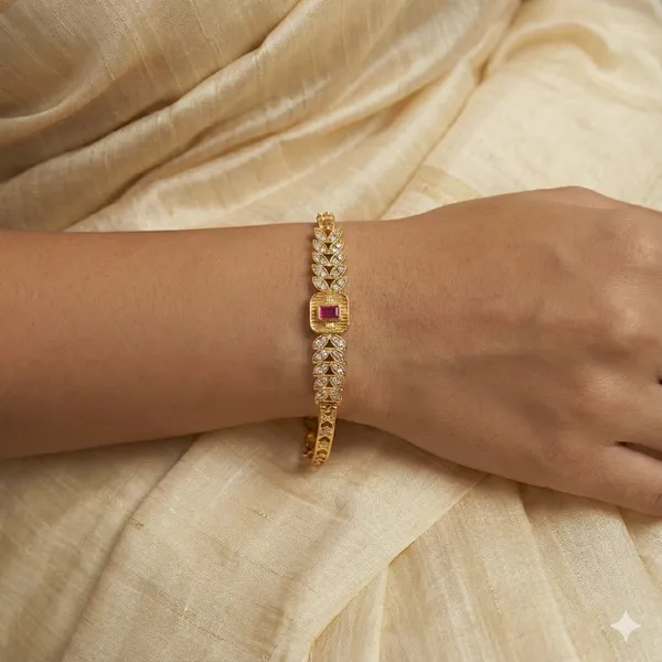 Gold-Plated_Ruby_CZ_Leaf_Motif_Bracelet_for_Women