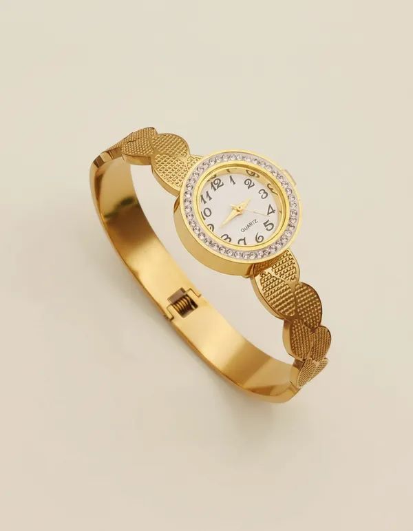 Anti-Tarnish_Gold-Plated_Textured_Leaf_Women_Bracelet_Watch