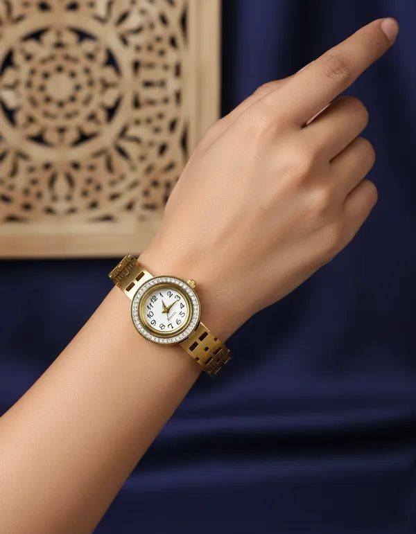 Anti-Tarnish_Gold-Plated_Crystal_Bezel_Women_Bracelet_Watch