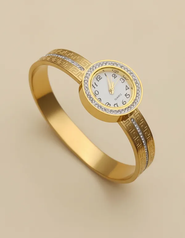 Anti-Tarnish_Gold-Plated_Greek_Pattern_Women_Bracelet_Watch