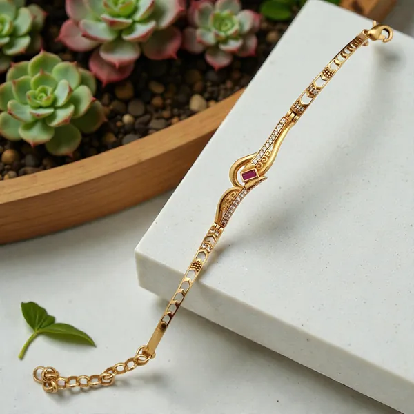 Gold-Plated_Ruby_CZ_Curved_Motif_Bracelet_for_Women