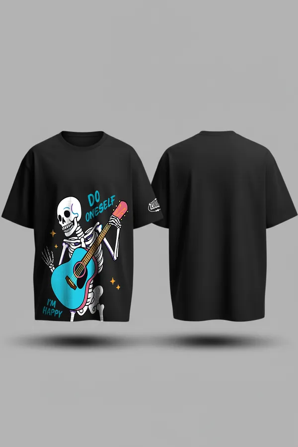 Black_&_Light_Green_Street_Duel_Combo_Knight_Warrior_Happy_Skeleton_Black Oversize�Tees_For_Unisex_240_GSM