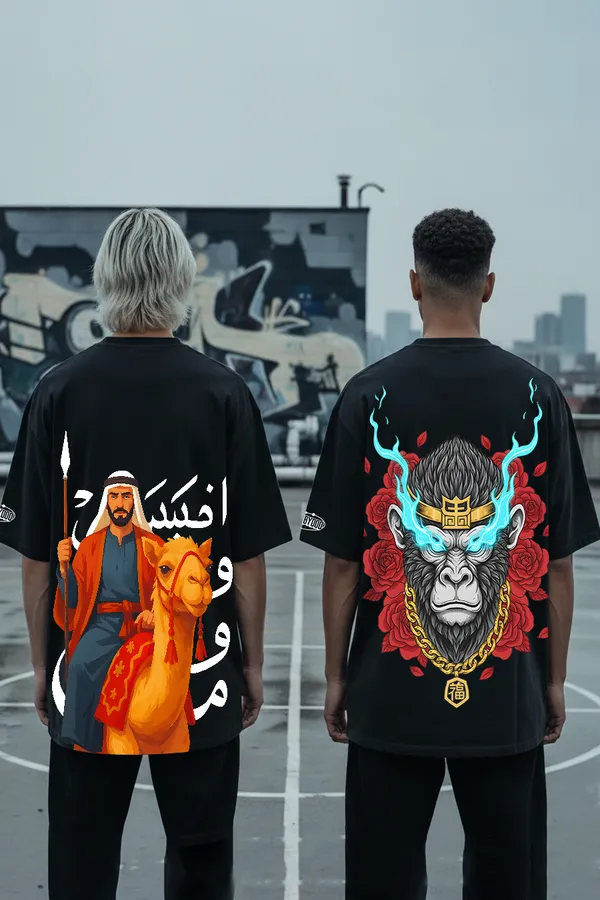 Black_Legends_Unleashed_Combo_Monkey_King_&_Arabian_Canvas_Oversize�Tees_For_Unisex_240_GSM
