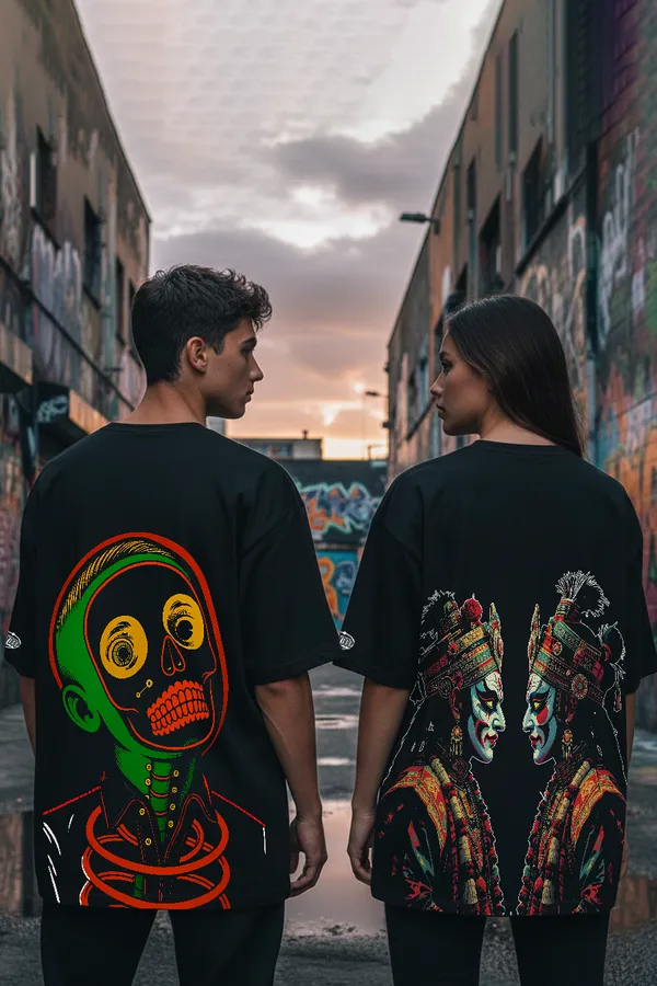Black_Dark_Game_Combo_Psycho_Skeleton_&_The_Faceoff_Oversize�Tees_For_Unisex_240_GSM