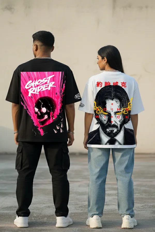 Black_&_White_Revenant_Combo_John_Wick_Ghost_Rider_Black Oversize�Tees_For_Unisex_240_GSM