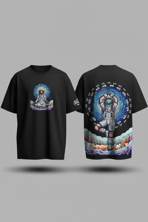 Black_Cosmic_Depths_Combo_Astronaut_Meditation_&_Deep_Sea_Starfish�Oversize�Tees_For_Unisex_240_GSM