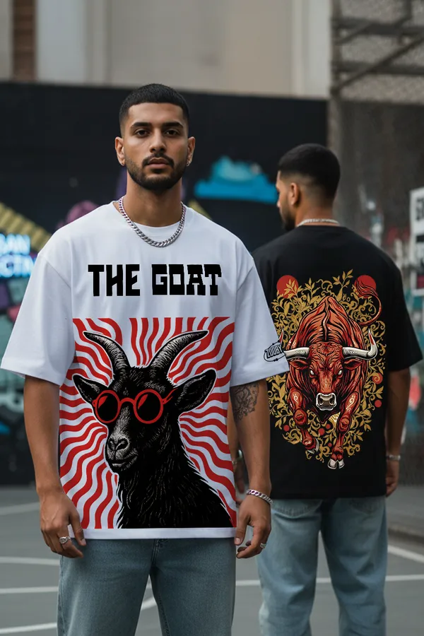 Black_&_White_Beast_Mode_Combo_The_G.O.A.T._Bull_Run_Black Oversize�Tees_For_Unisex_240_GSM