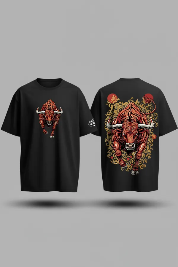 Black_&_White_Beast_Mode_Combo_The_G.O.A.T._Bull_Run_Black Oversize�Tees_For_Unisex_240_GSM
