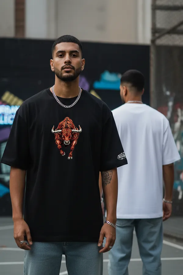 Black_&_White_Beast_Mode_Combo_The_G.O.A.T._Bull_Run_Black Oversize�Tees_For_Unisex_240_GSM