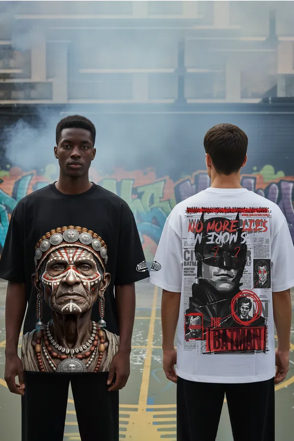 Black_&_White_Shadow_Light_Combo_Vengeance_Batman_Old_Tribal_Lady_Black Oversize�Tees_For_Unisex_240_GSM