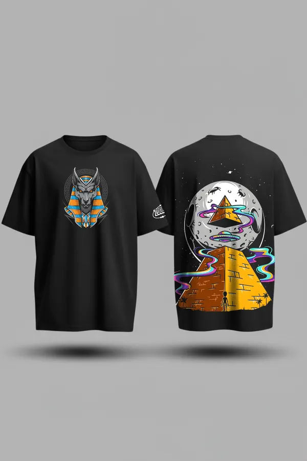 Black_&_White_Vision_Myth_Combo_Morty_Drop_Anubis_X_Pyramid_Black Oversize�Tees_For_Unisex_240_GSM