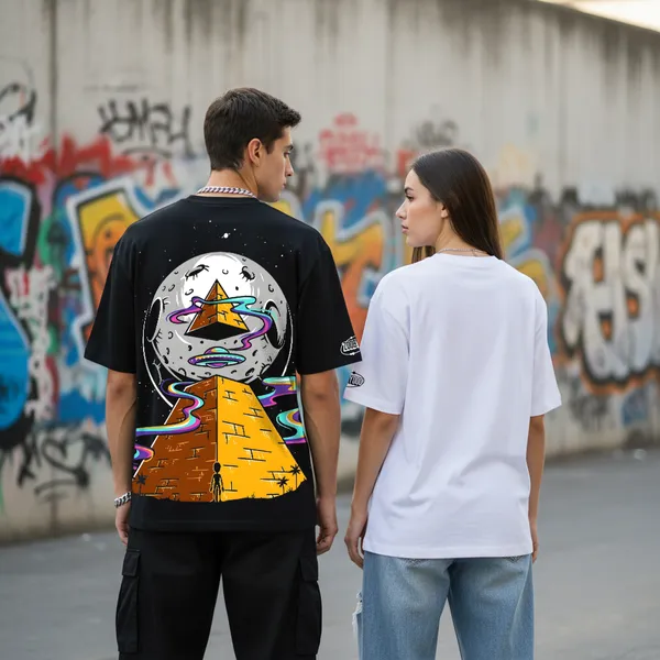 Black_&_White_Vision_Myth_Combo_Morty_Drop_Anubis_X_Pyramid_Black Oversize�Tees_For_Unisex_240_GSM