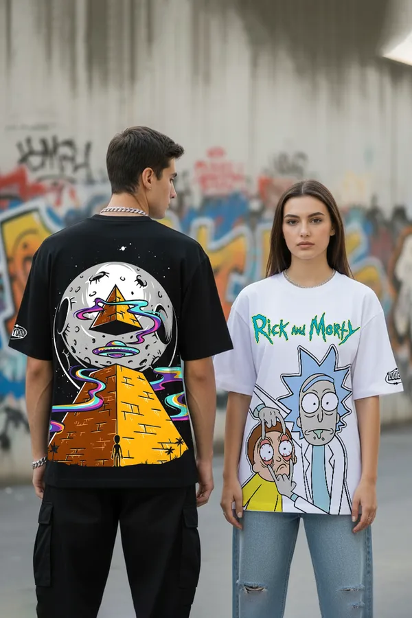 Black_&_White_Vision_Myth_Combo_Morty_Drop_Anubis_X_Pyramid_Black Oversize�Tees_For_Unisex_240_GSM