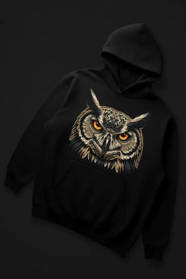 Black_Nightwatch_Owl_Hoodie_For_Unisex_340_GSM