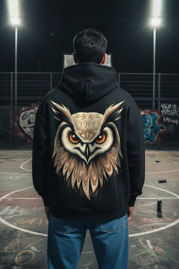Black_Nightwatch_Owl_Hoodie_For_Unisex_340_GSM