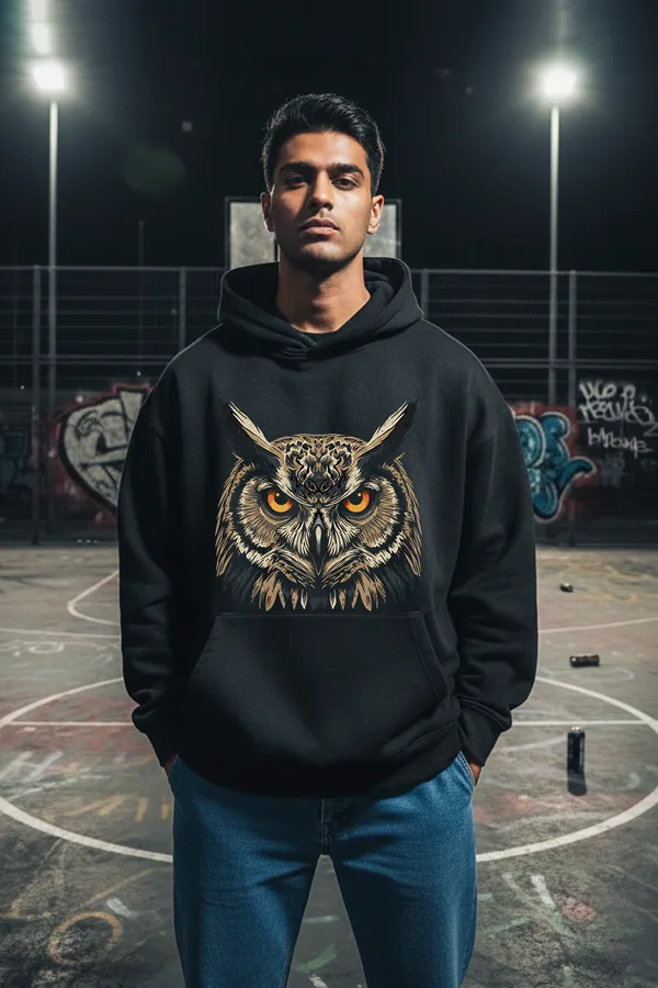 Black_Nightwatch_Owl_Hoodie_For_Unisex_340_GSM