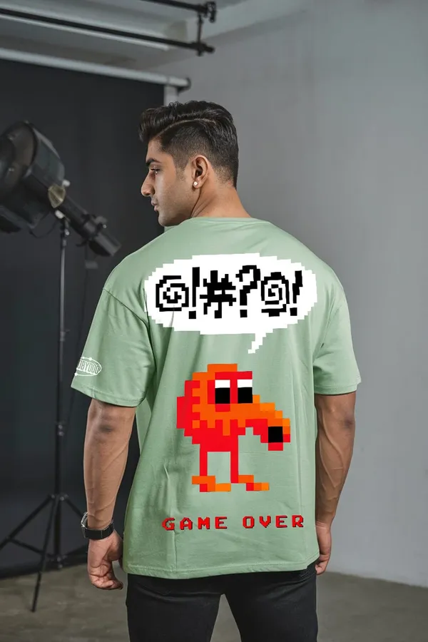 Light_Green_QBert_90'S_Gaming_Fit_Oversize_Tees_For_Men_200_GSM
