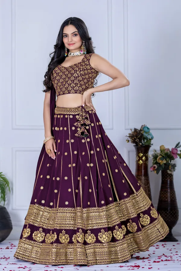 Wine_Lehenga,_Blouse,_Dupatta_Star_Fox_Georgette_Women_Festive_Wedding_Collection_For_Women