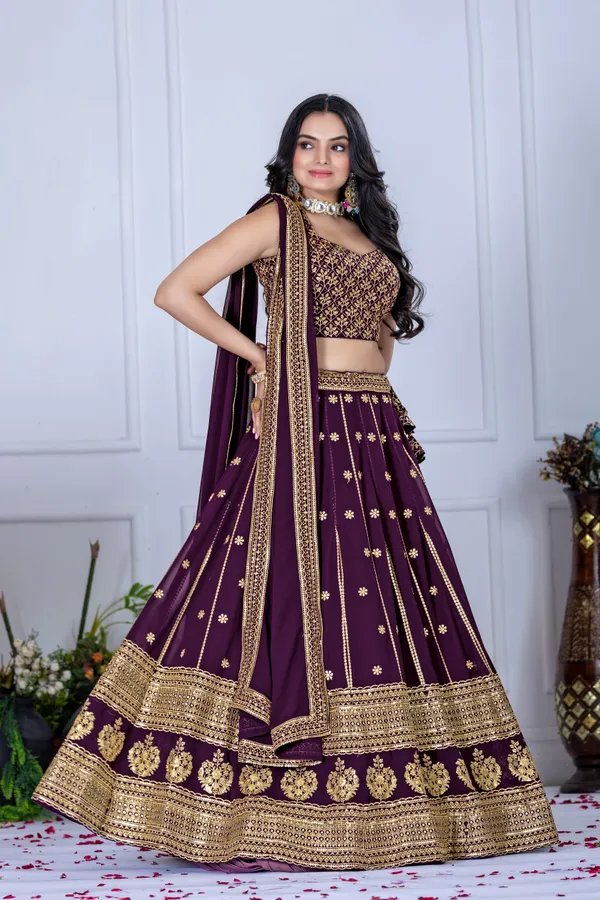 Wine_Lehenga,_Blouse,_Dupatta_Star_Fox_Georgette_Women_Festive_Wedding_Collection_For_Women
