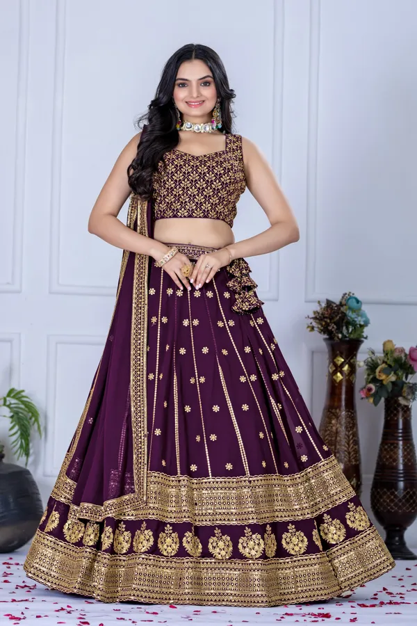Wine_Lehenga,_Blouse,_Dupatta_Star_Fox_Georgette_Women_Festive_Wedding_Collection_For_Women