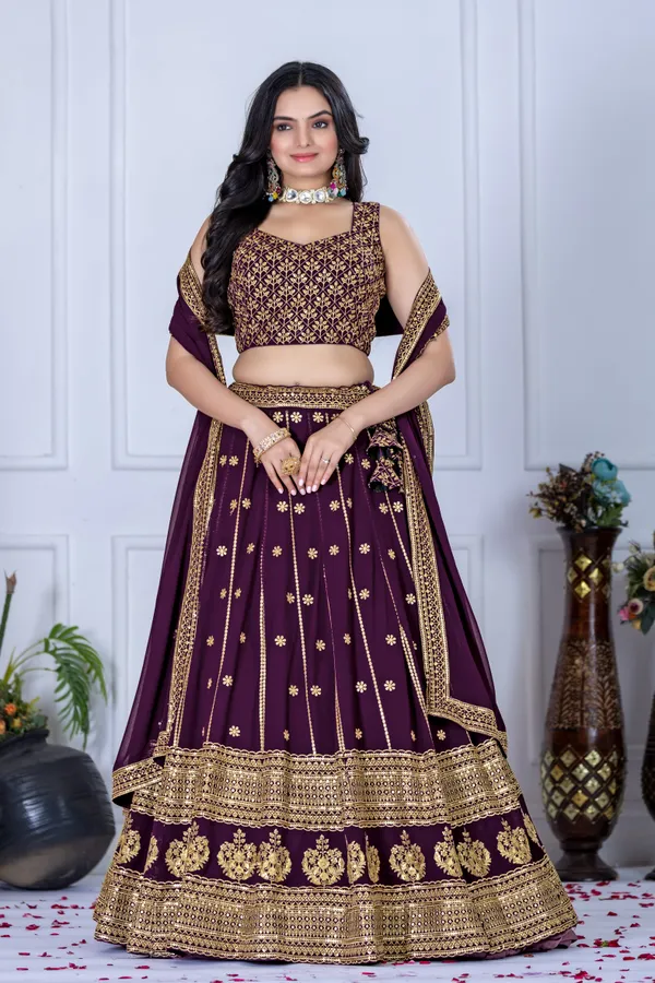Wine_Lehenga,_Blouse,_Dupatta_Star_Fox_Georgette_Women_Festive_Wedding_Collection_For_Women